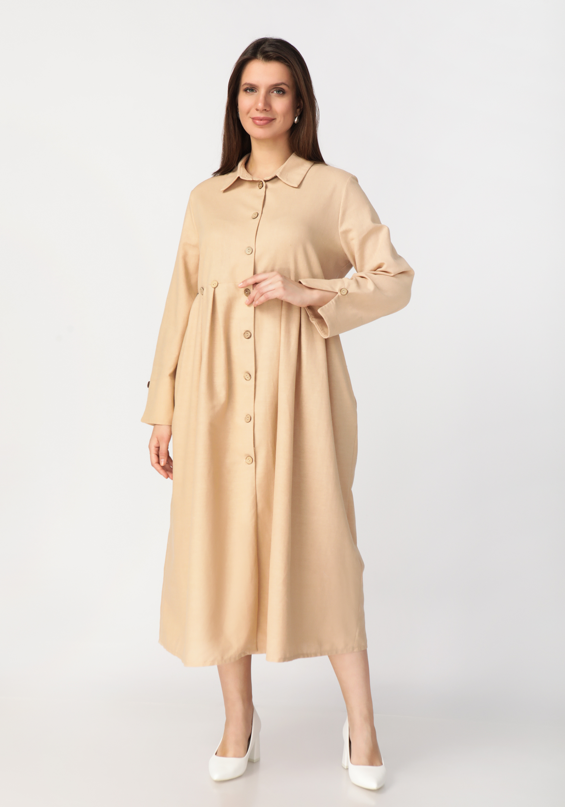 Платье-рубашка из льняной ткани платье миди из фактурной ткани с декором