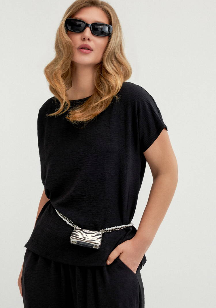 Блуза свободная со спущенным плечом шир.  750, рис. 8