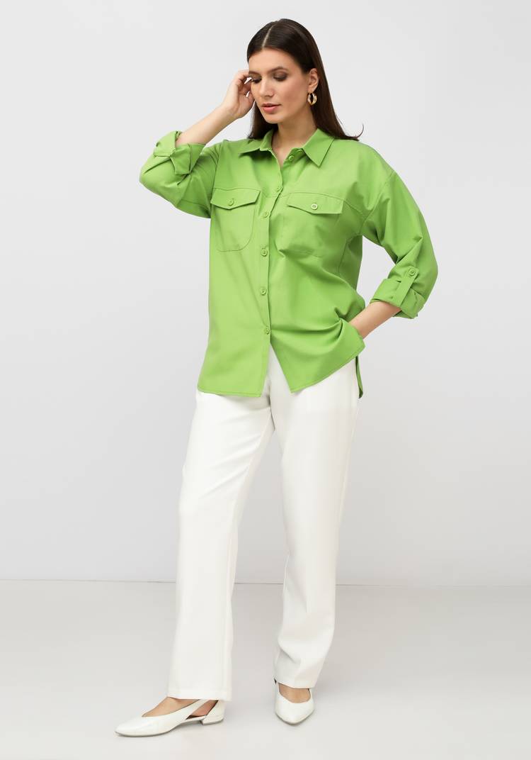 Блуза с патами на рукавах свободного кроя шир.  750, рис. 2