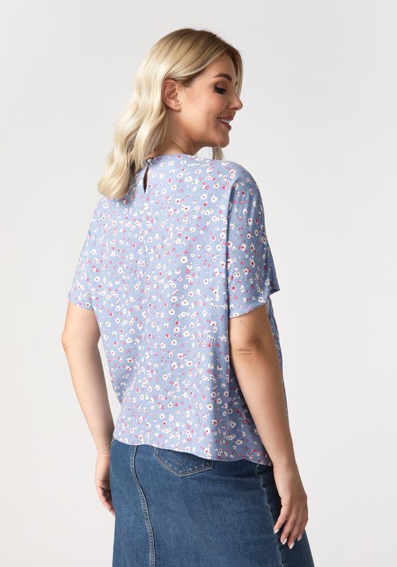 Блуза асимметричная с принтом цветы шир.  580, рис. 7