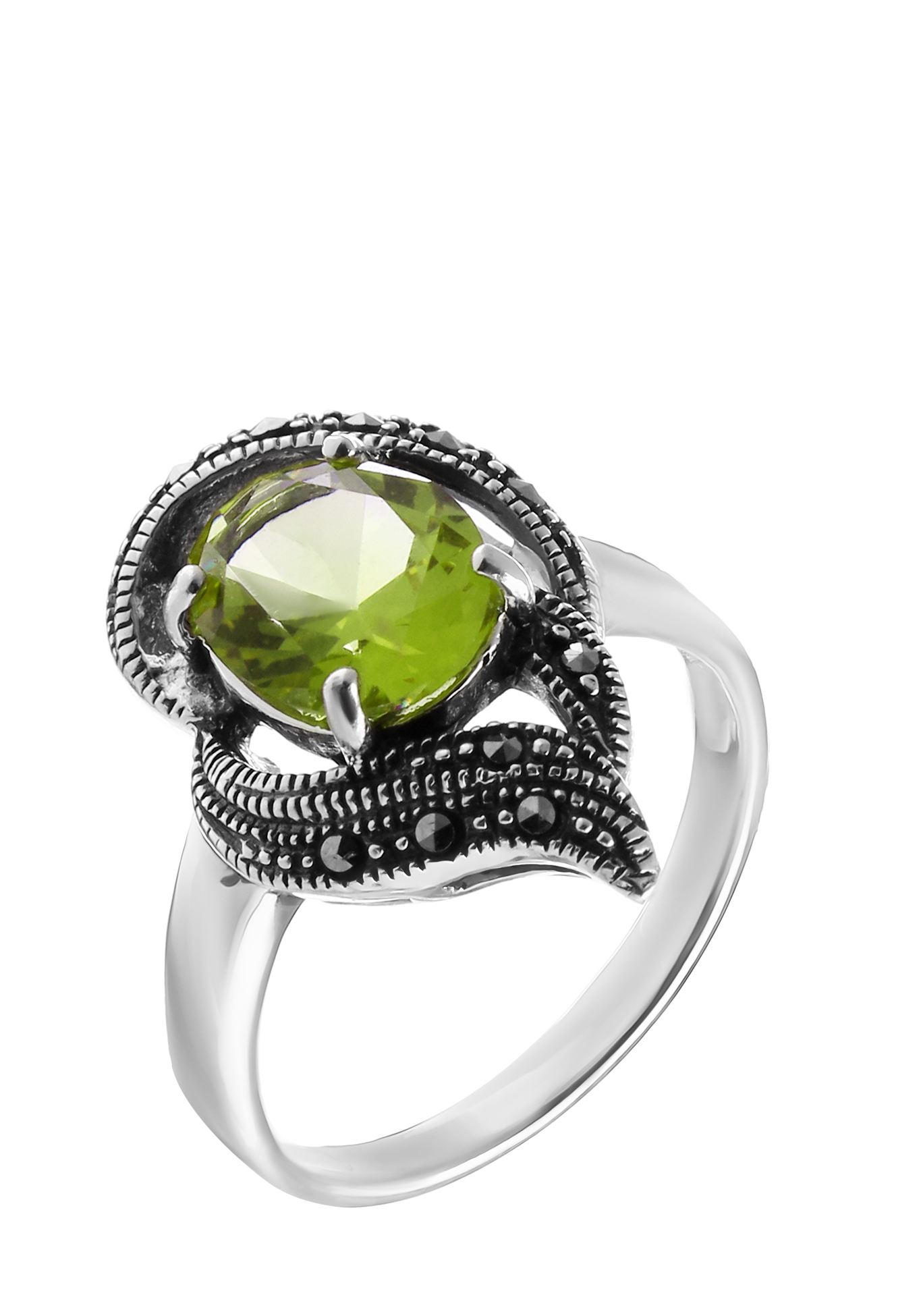Серебряное кольцо  "Лаура" Nouvelle, цвет зеленый, размер 17 коктейльное - фото 1