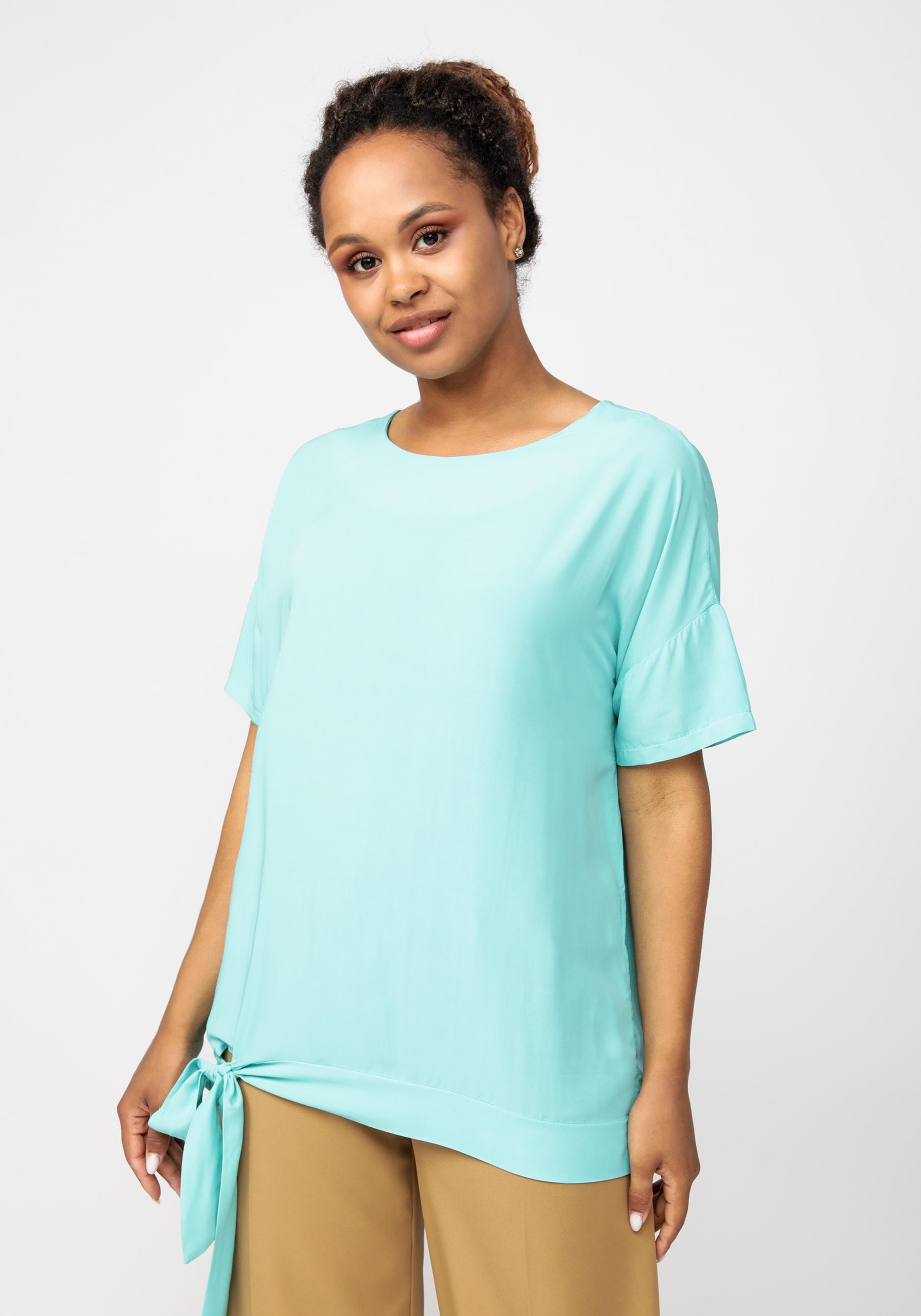 

Блуза из штапеля с бантом, Голубой