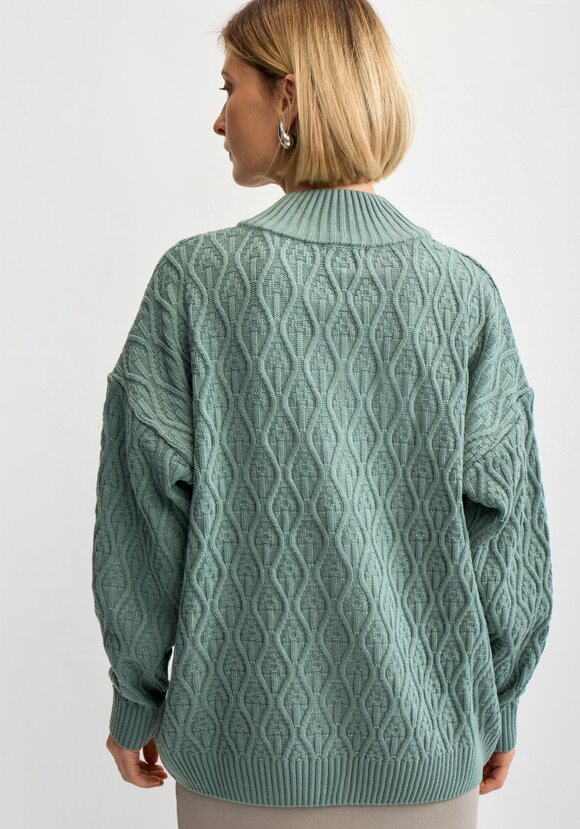 Кардиган на молнии с вязкой в виде ромбов шир.  580, рис. 4