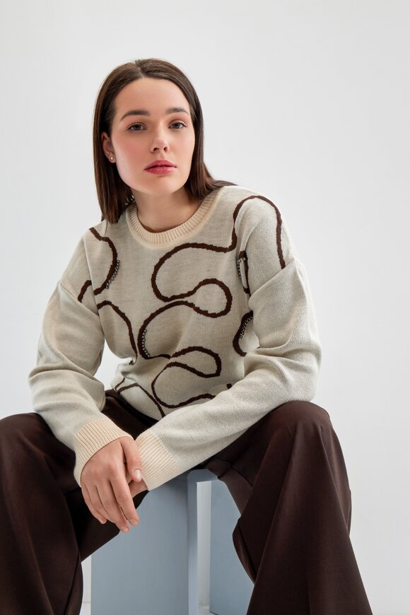 Джемпер с жемчужным декором и абстракцией шир.  580, рис. 12