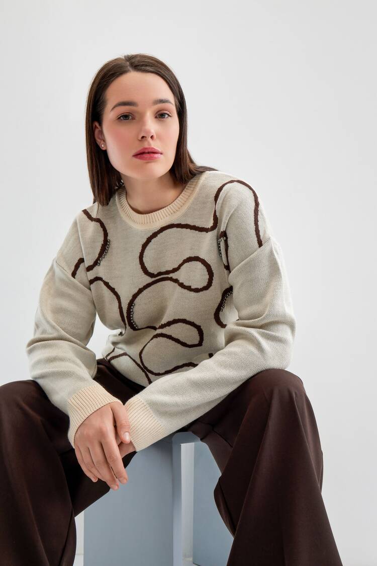 Джемпер с жемчужным декором и абстракцией шир.  750, рис. 12