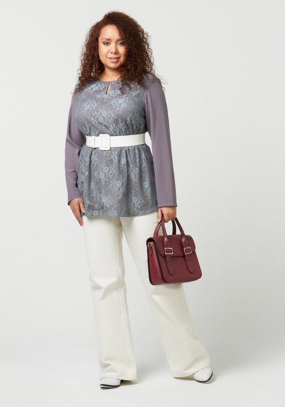 Блуза с кружевом однотонная шир.  580, рис. 14