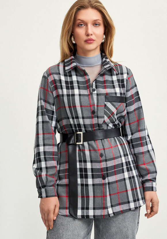 Рубашка в клетку с поясом шир.  580, рис. 4