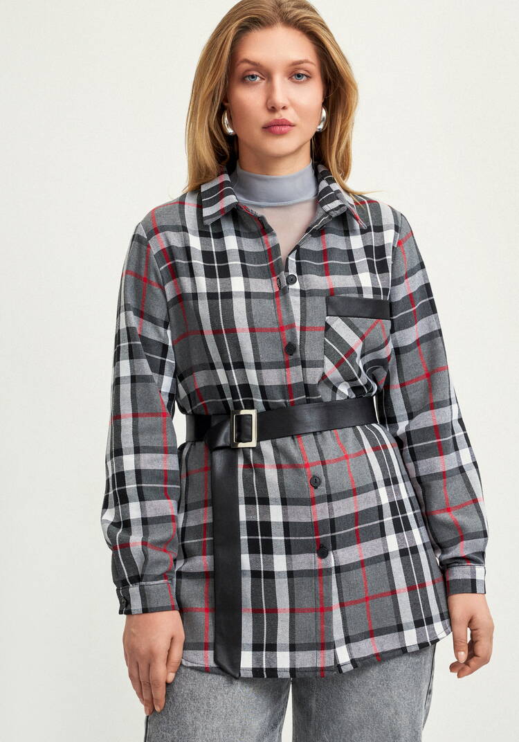 Рубашка в клетку с поясом шир.  750, рис. 4