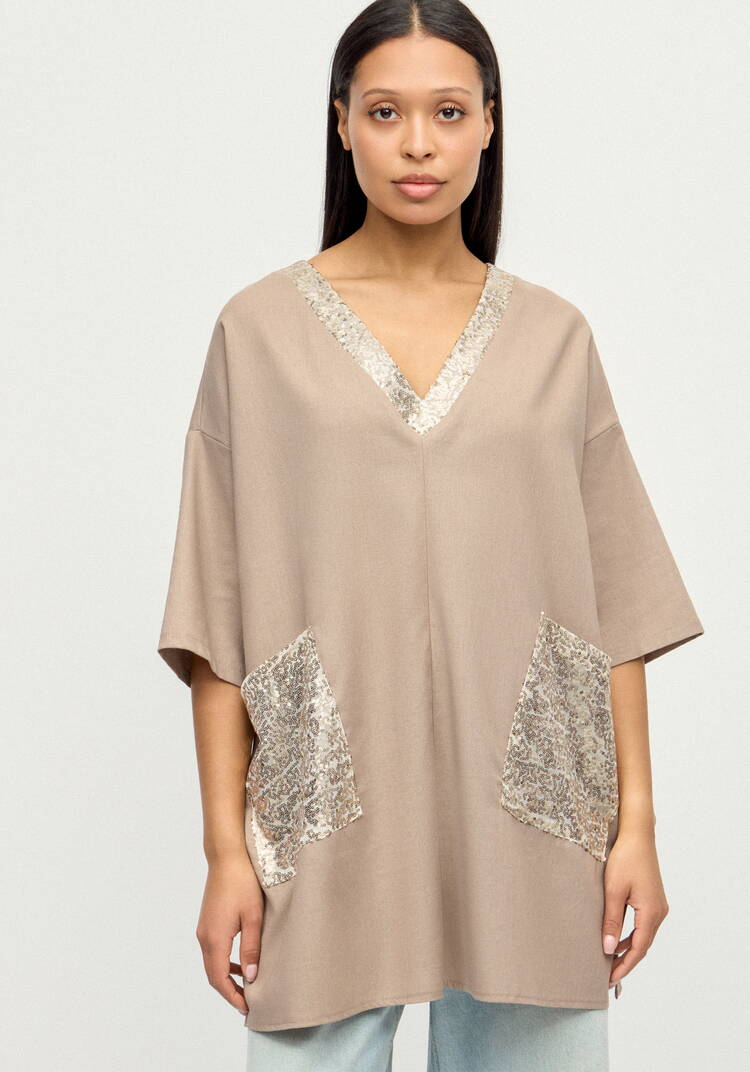 Блуза изо льна с паетками шир.  750, рис. 13