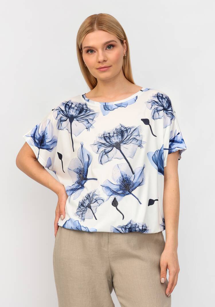 Блуза со стразами и цветочным принтом шир.  750, рис. 11