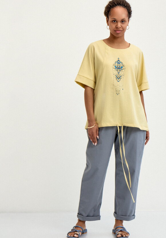 Блуза изо льна с интересным принтом шир.  580, рис. 7