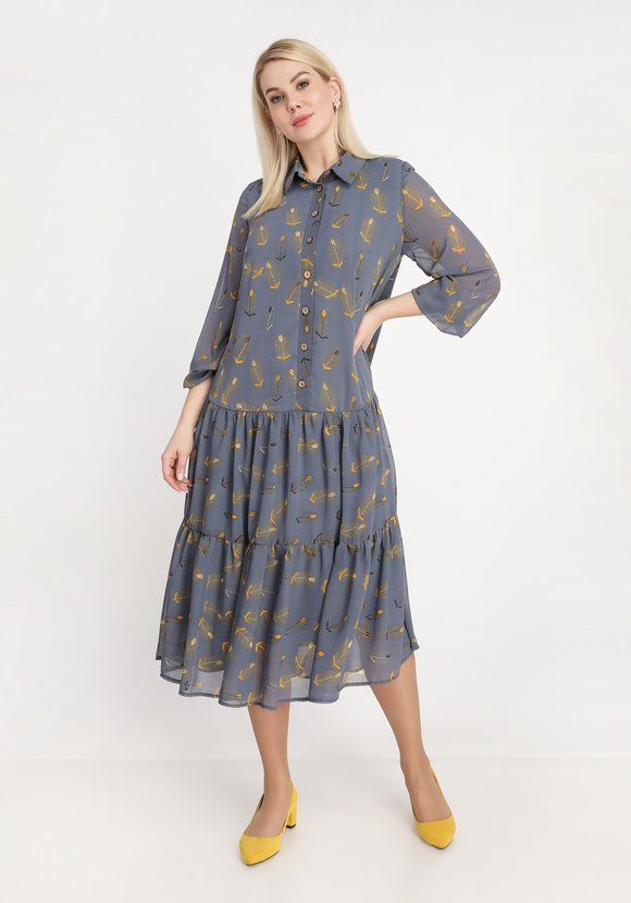 Платье с воланом и принтом перья шир.  580, рис. 1