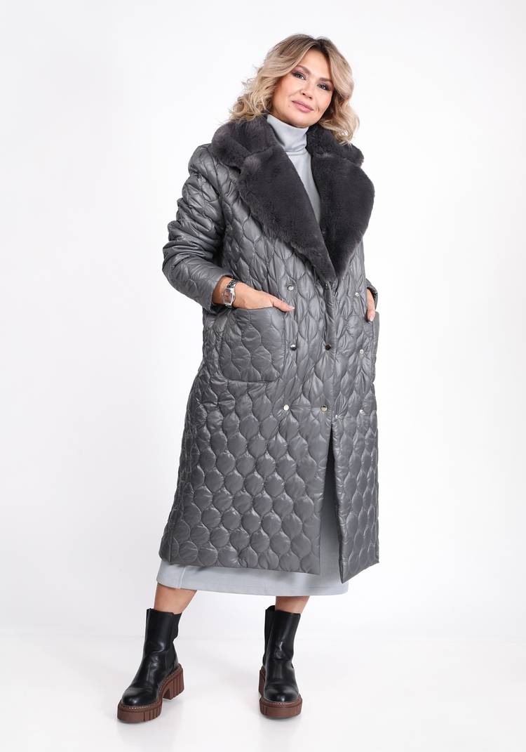 Пальто стеганое с меховым воротником шир.  750, рис. 4