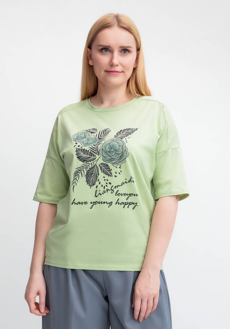 Футболка с принтом Зеленый цветок шир.  750, рис. 11