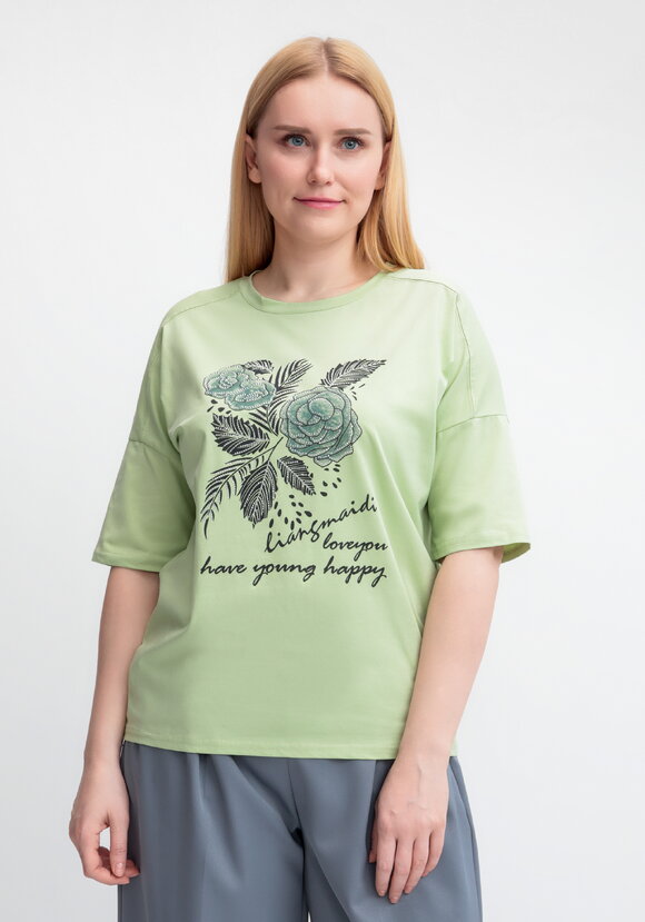 Футболка с принтом Зеленый цветок шир.  580, рис. 11
