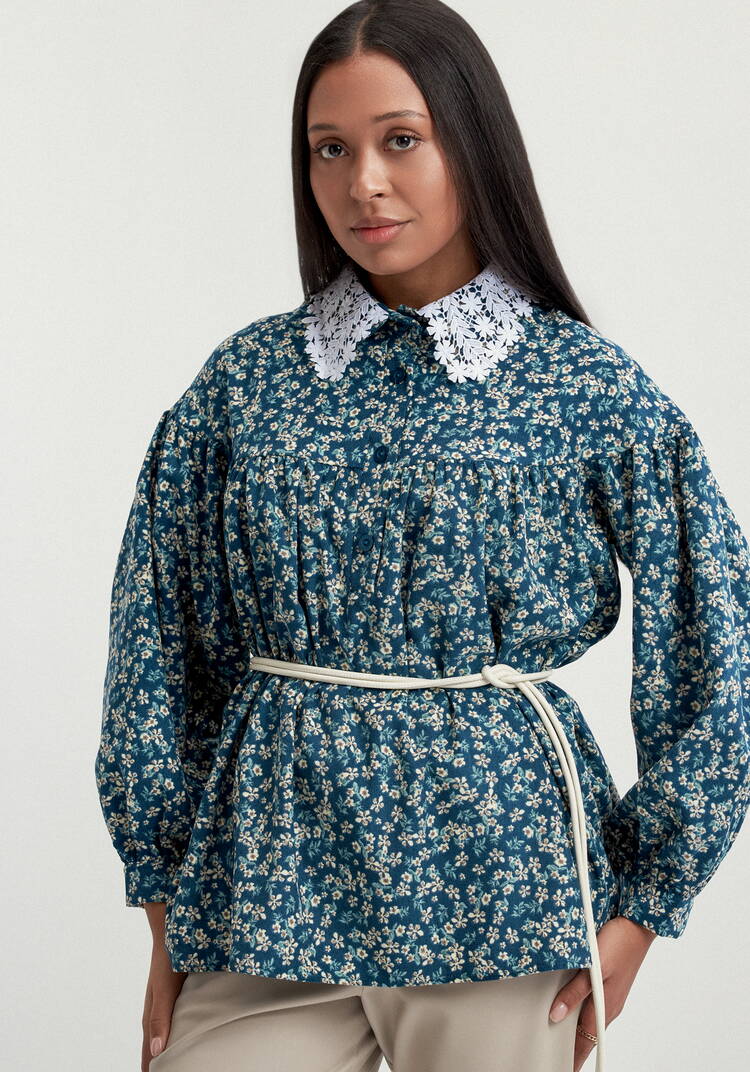 Блуза из микровельвета с ажурным воротником шир.  750, рис. 9