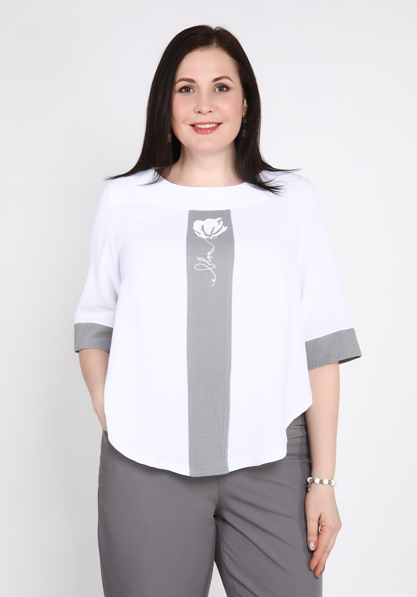 Блуза свободная с контрастными вставками GalaGrosso, размер 56, цвет белый - фото 6