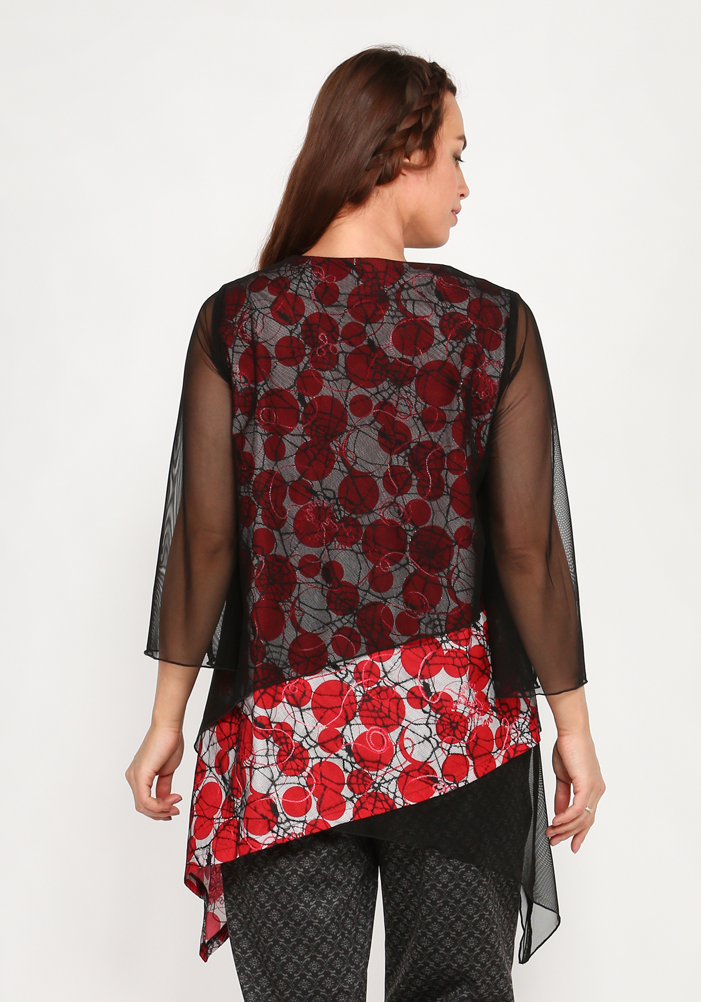 Блуза оригинальная с асимметричным низом, цвет красный, размер 52 - фото 2