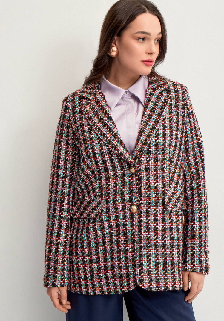 Пиджак из твида в клетку на подкладе шир.  750, рис. 7