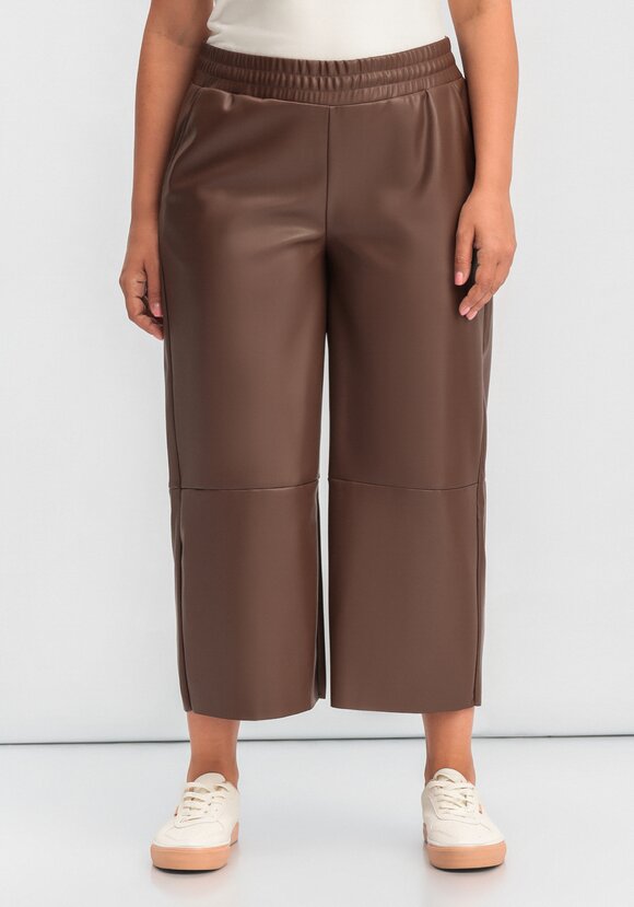 Брюки укороченные из экокожи с вышивкой шир.  580, рис. 4