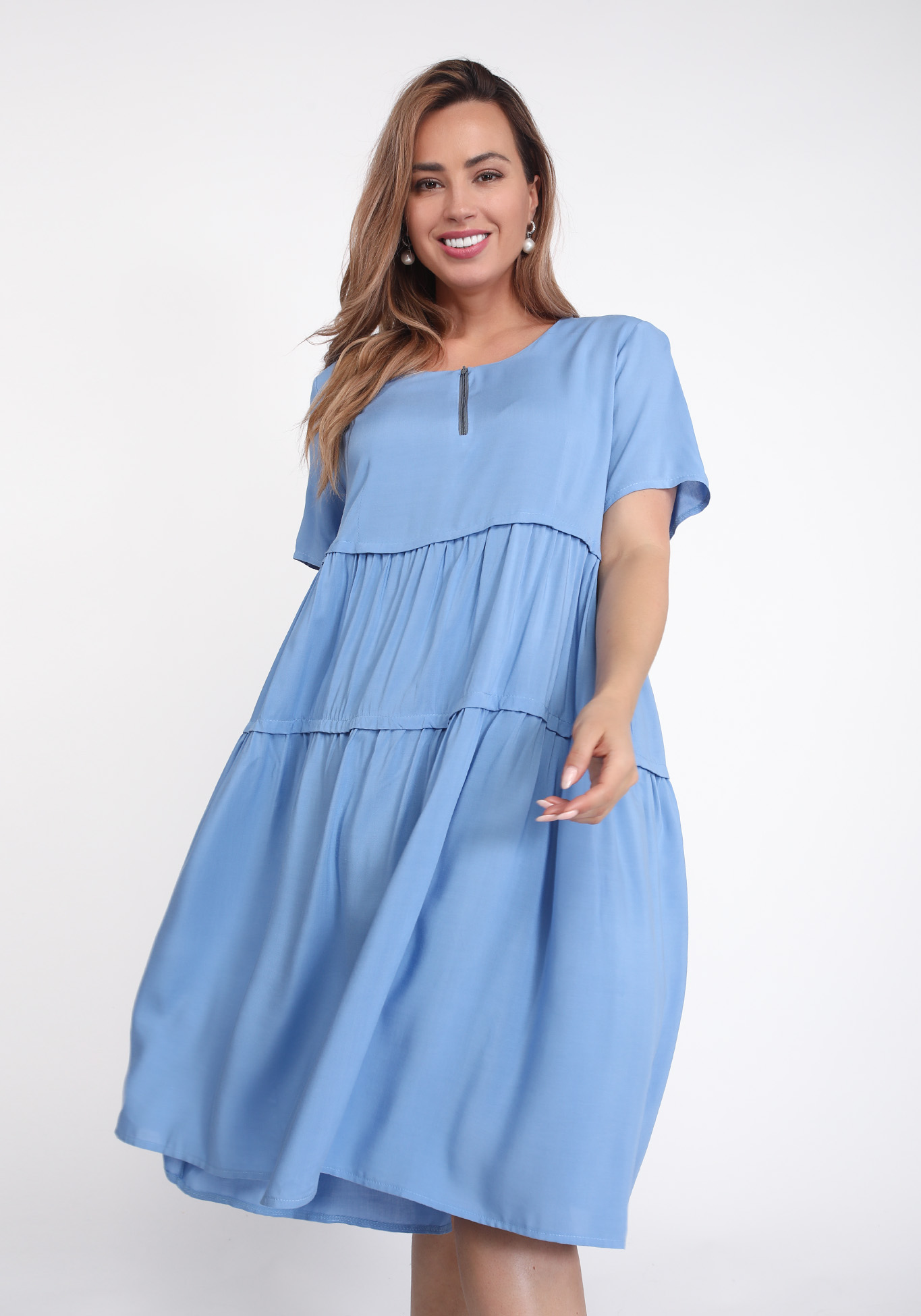 Платье однотонное с двумя ярусами City Code, размер 48, цвет голубой - фото 6
