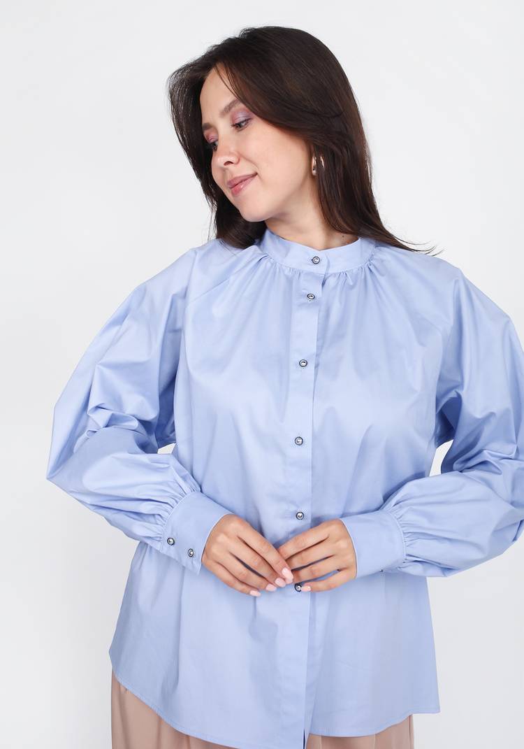 Блуза с воротником стойкой с объемным рукавом шир.  750, рис. 4