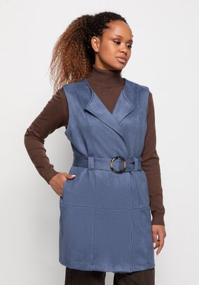 Жилет из экозамши с воротником апаш