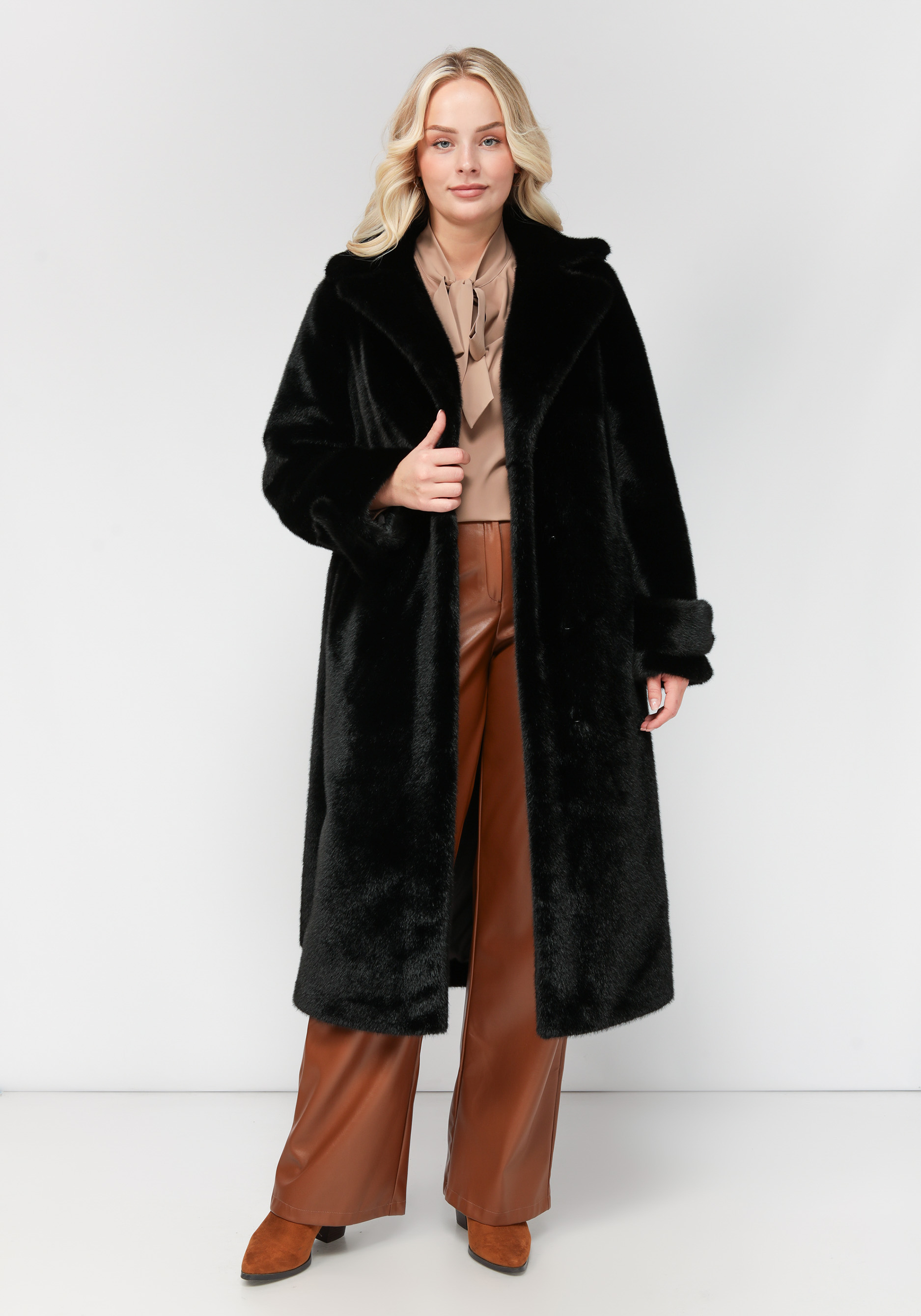 Пальто из искусственного меха с поясом пальто wo yale coat vi vaude