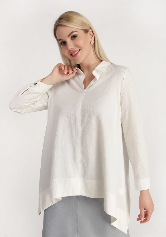 Блуза свободная с длинным рукавом на пуговице шир.  580, рис. 6