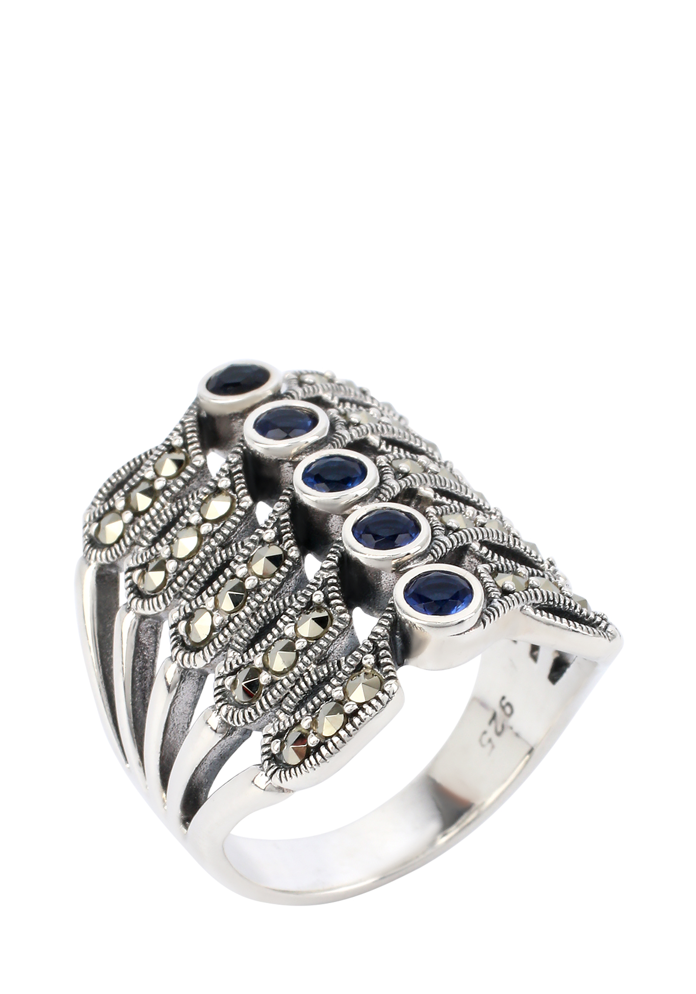 Кольцо серебряное  "Тайные мечты" Марказит, размер 18 сплит шенк - фото 1