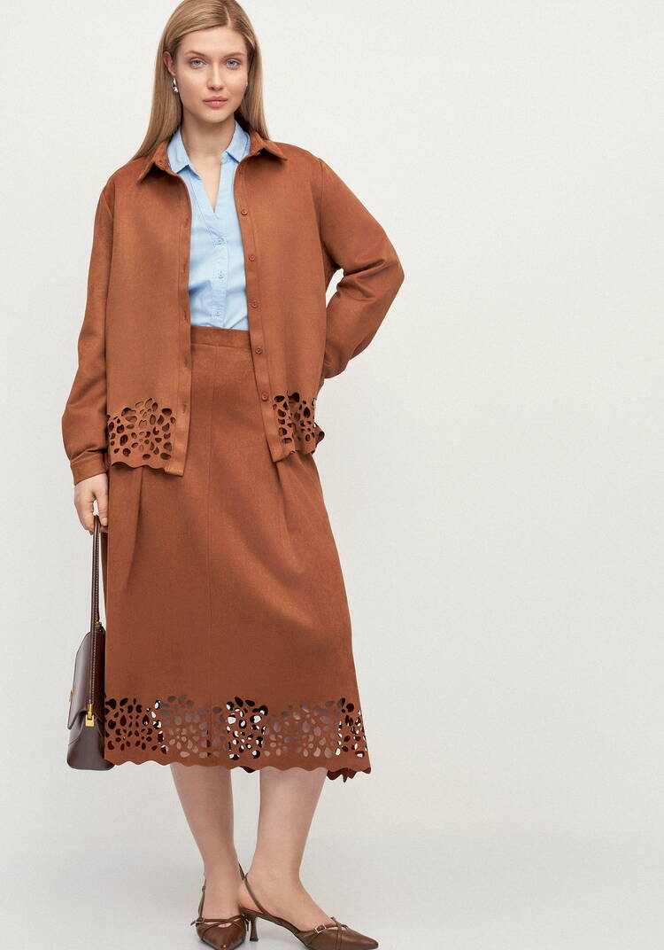 Юбка замшевая с ажурным узором Агата шир.  750, рис. 7