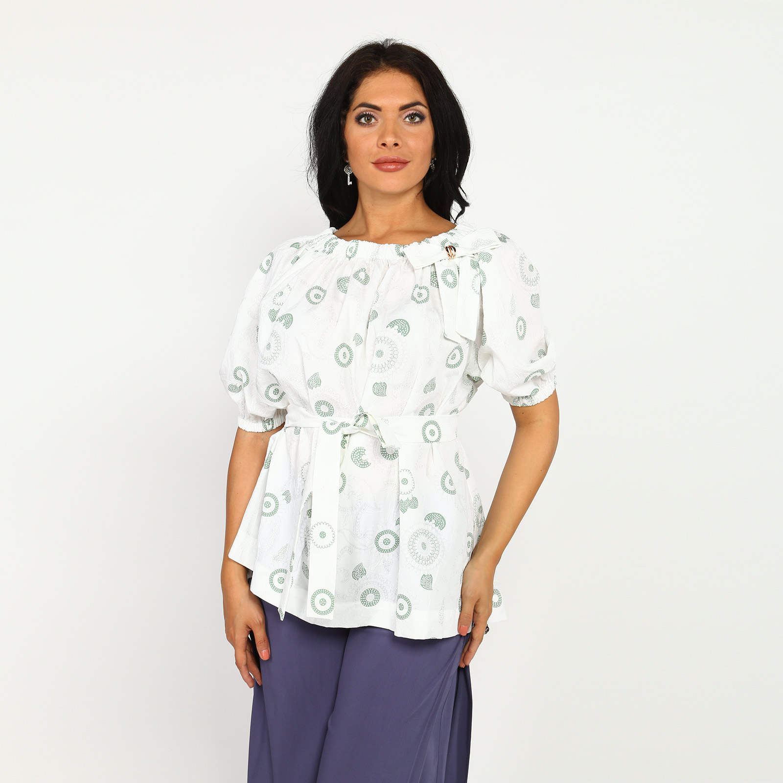 Блуза с поясом и декором "Бант" Victoria, размер 46, цвет зеленый - фото 9