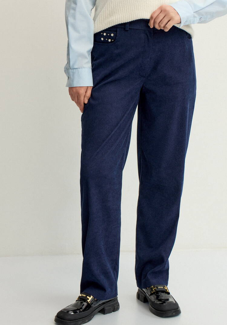 Брюки вельветовые со стразами на кармане шир.  750, рис. 7