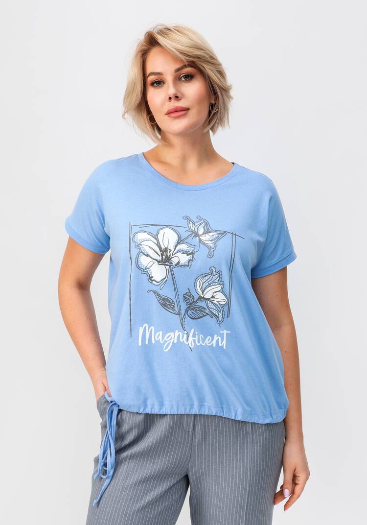 Блуза с цветочным принтом и кулиской по низу шир.  750, рис. 23