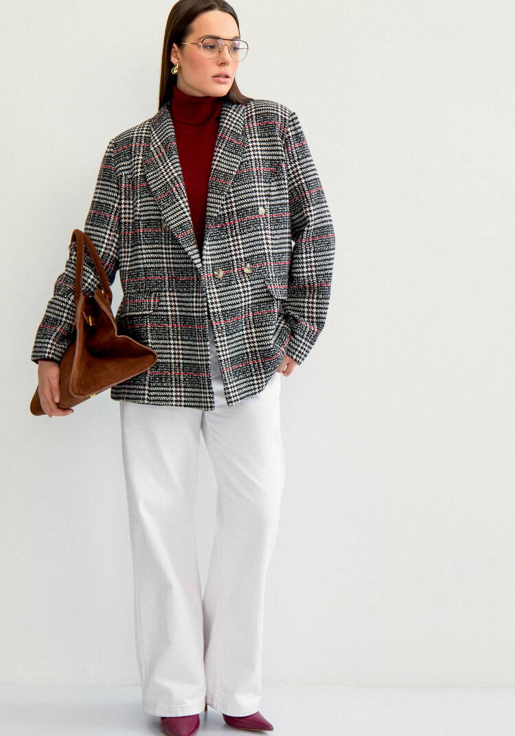 Пиджак двубортный с принтом в клетку шир.  750, рис. 16