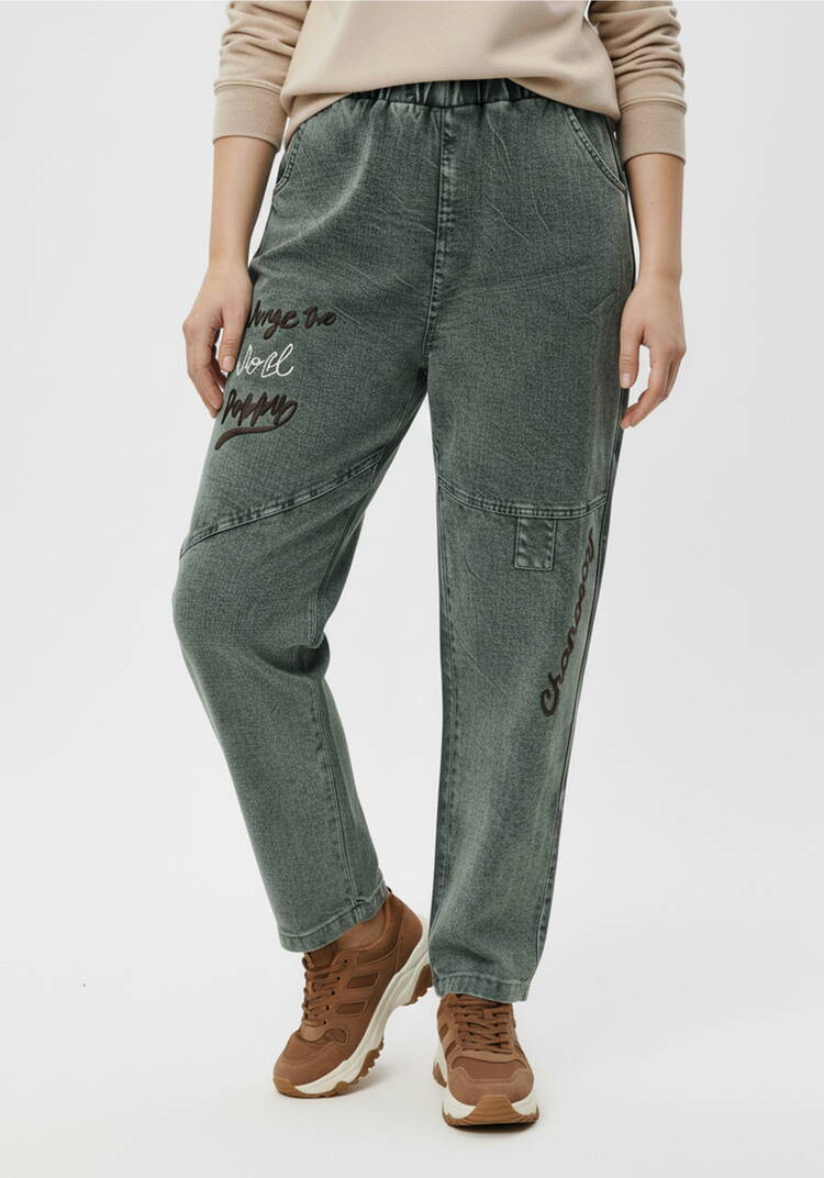 Джинсы с вышивкой на резинке шир.  750, рис. 2