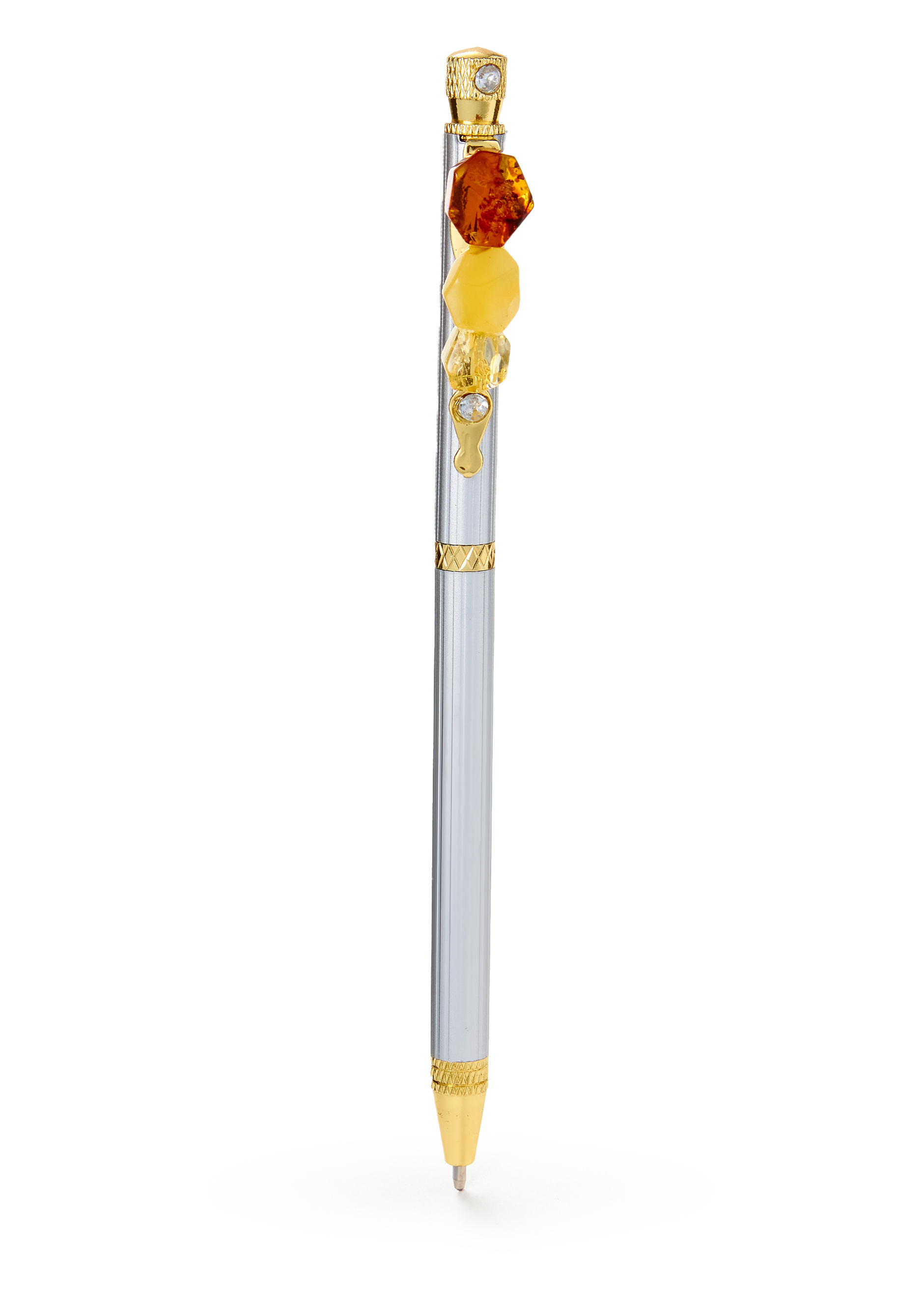 Ручка с янтарем стразы на нитях с голографией 3 мм 9 ± 1 м белый
