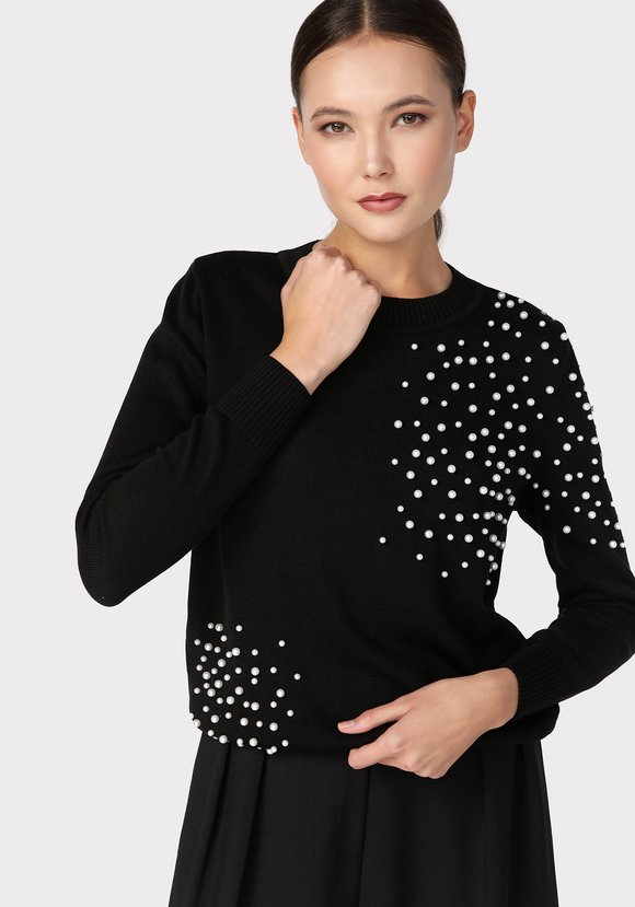 Джемпер с бусинами по плечу и низу изделия шир.  580, рис. 11