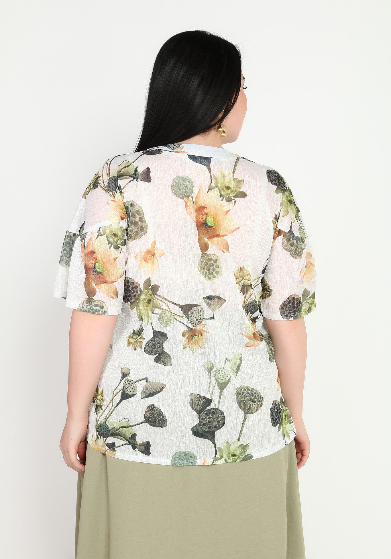 Блузка с принтом и вырезом "капля" Elletto Life, размер 62, цвет белый - фото 4