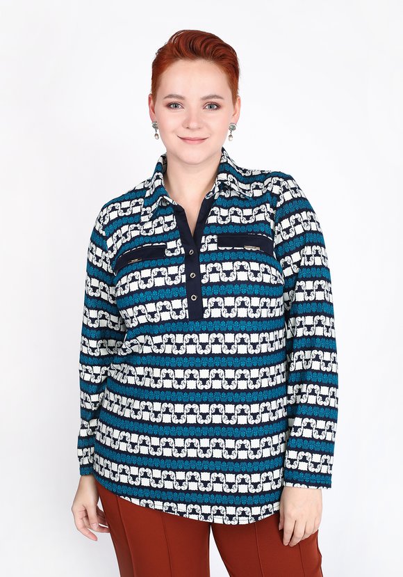 Блуза в полоску с декоративными пуговицами шир.  580, рис. 4