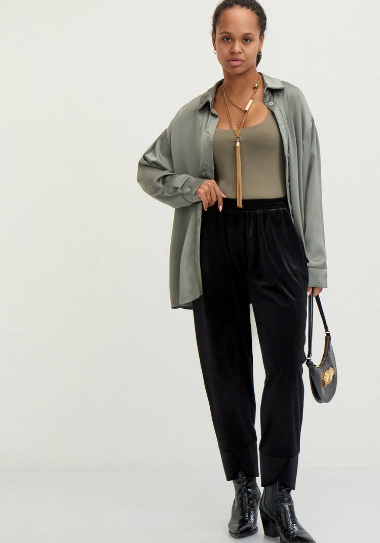 Брюки бананы из бархата Нелли шир.  750, рис. 16