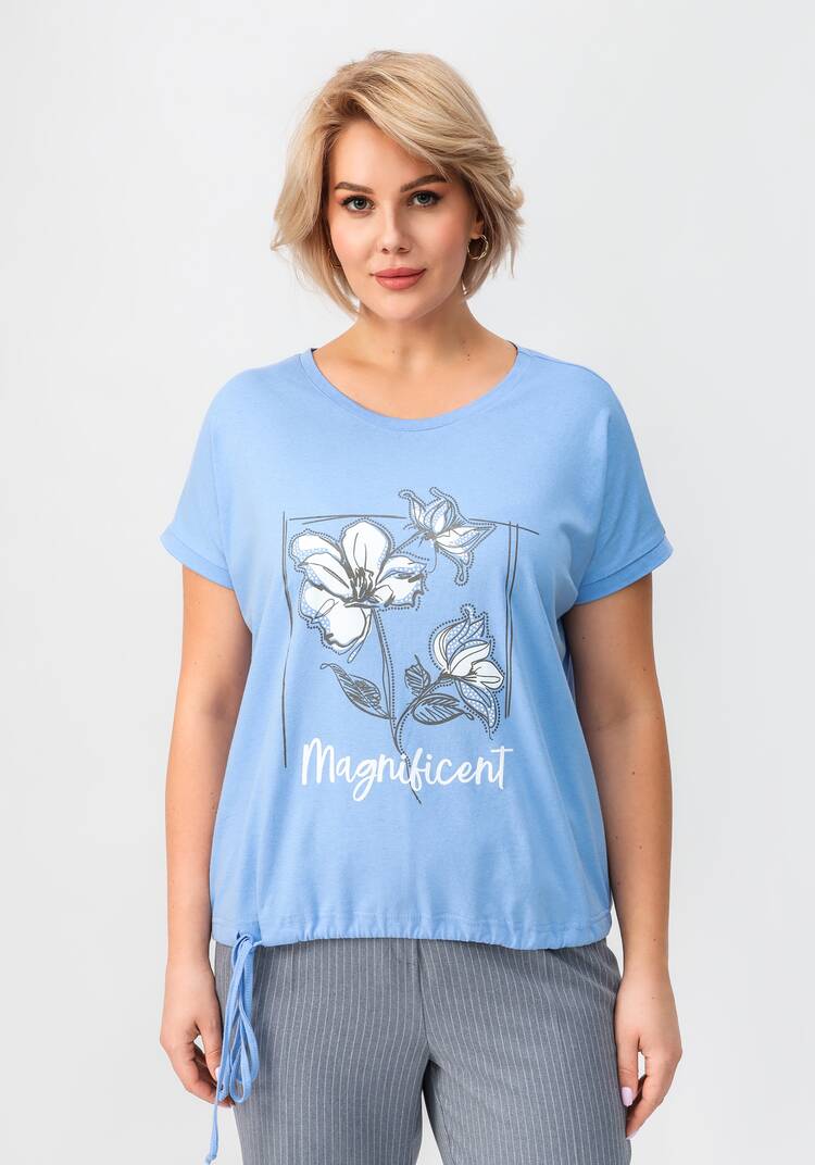 Блуза с цветочным принтом и кулиской по низу шир.  750, рис. 26