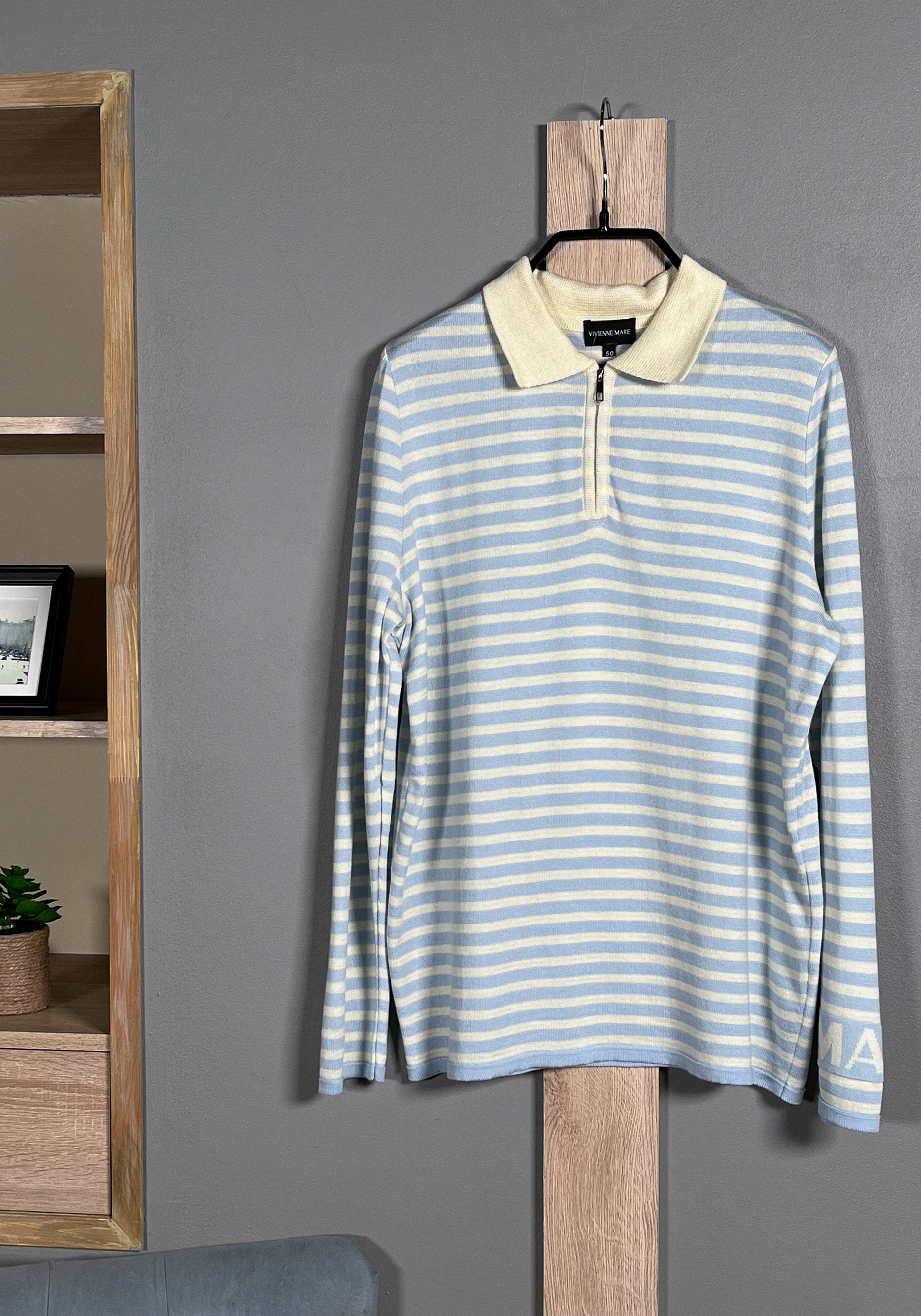 

Поло в полоску на молнии Resale, Голубой