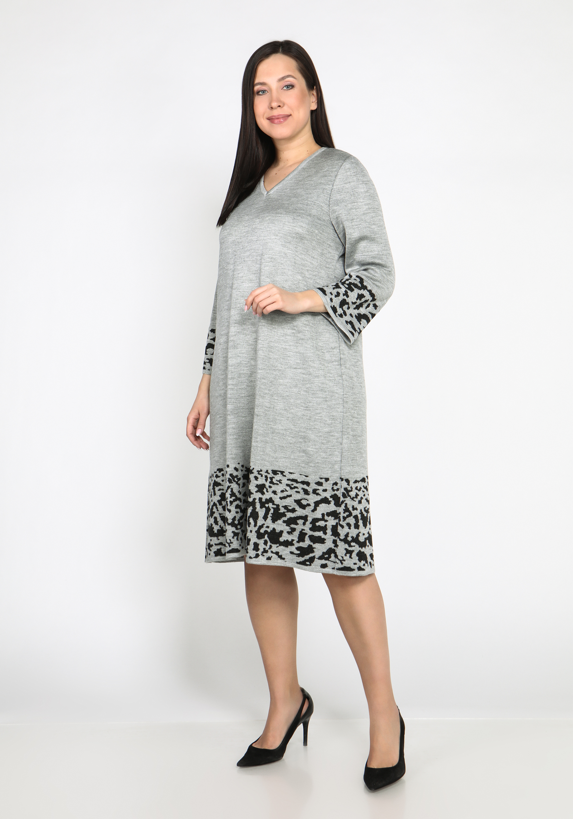 

Платье А-силуэта с Анималистичным принтом, Серый