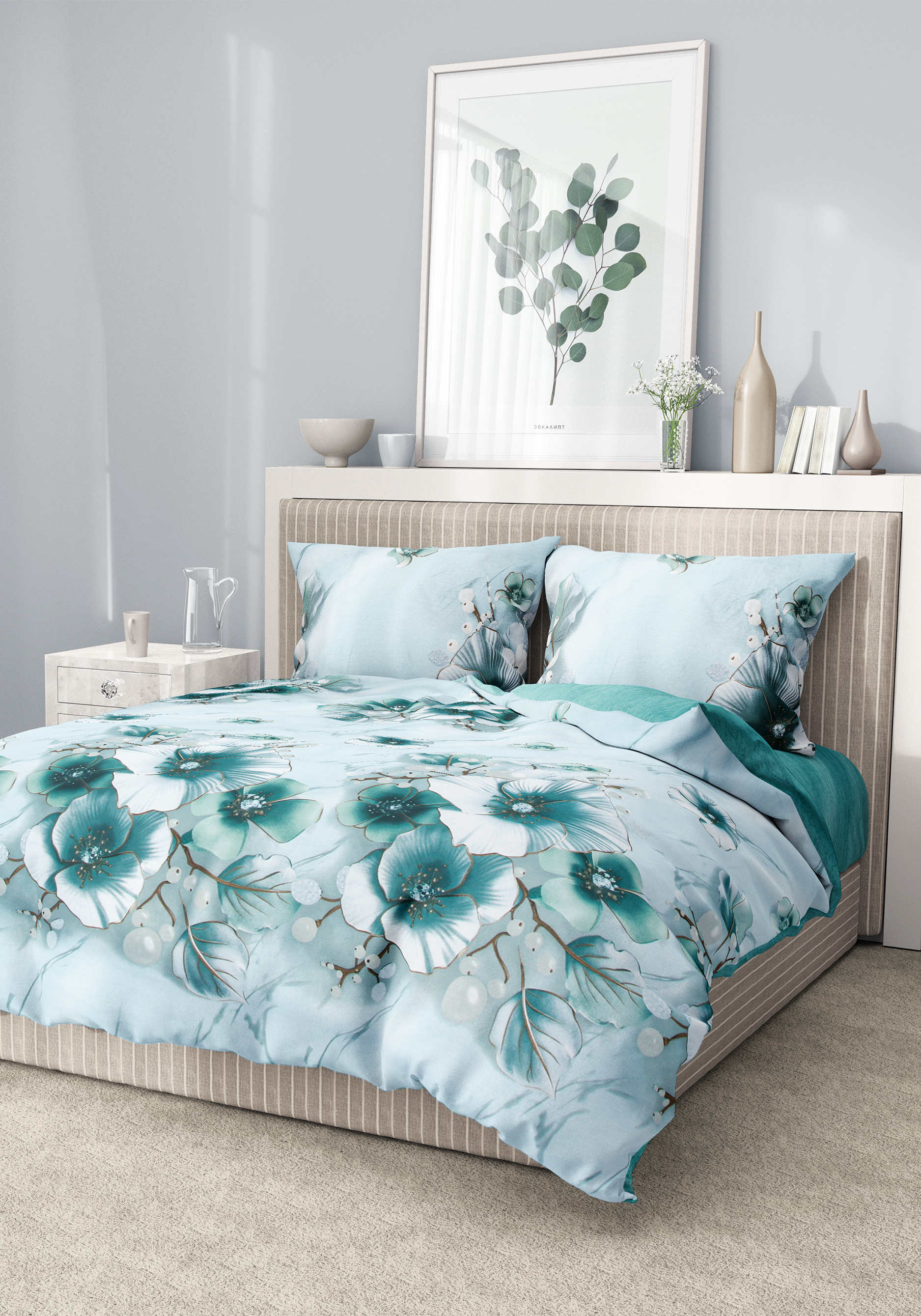 

КПБ сатин "Жемчужный сад", Голубой