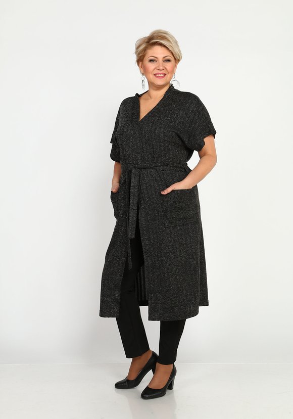 Кардиган с карманами и поясом удлиненный шир.  580, рис. 2