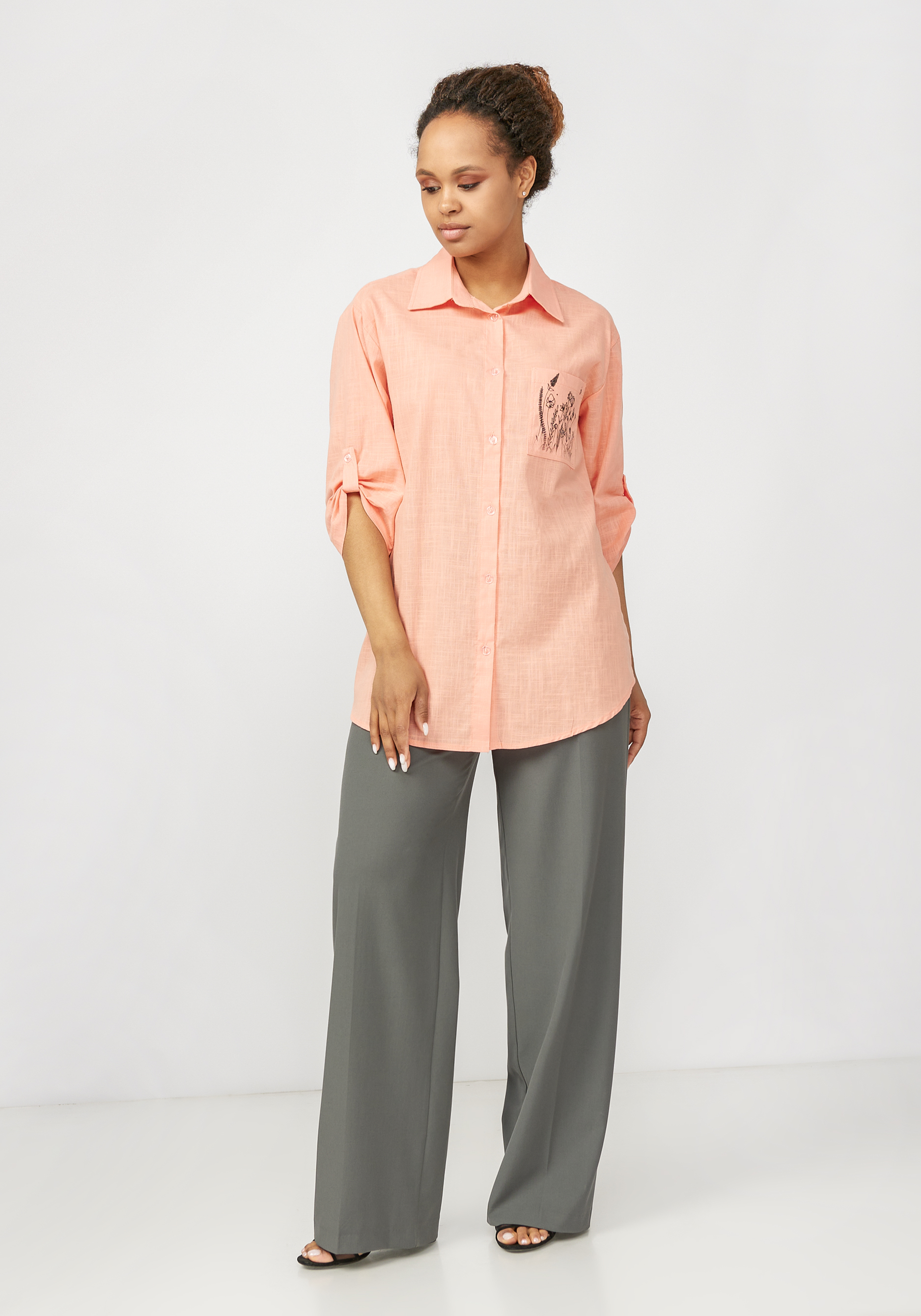 Блуза с патами на рукавах и принтом "Ирен" Simple Story, цвет розовый, размер 64 - фото 7