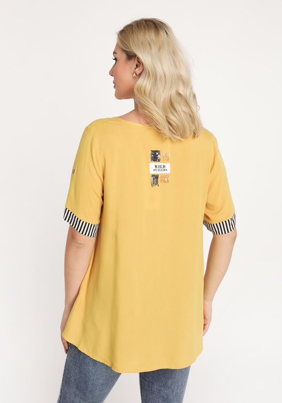 Блуза с принтом и контрастными вставками шир.  580, рис. 4