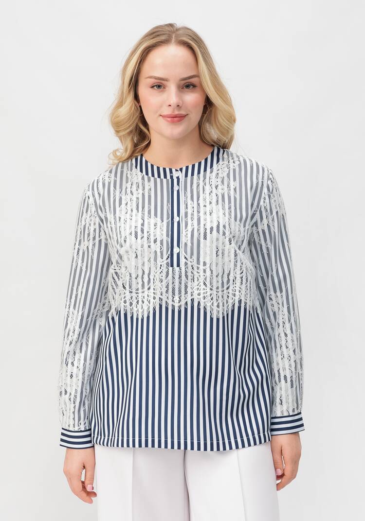 Блуза в полоску с кружевом шир.  750, рис. 4