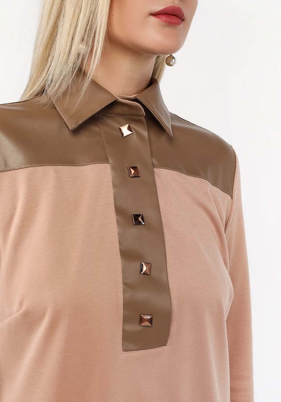 Блуза с отделкой из эко кожи шир.  580, рис. 6